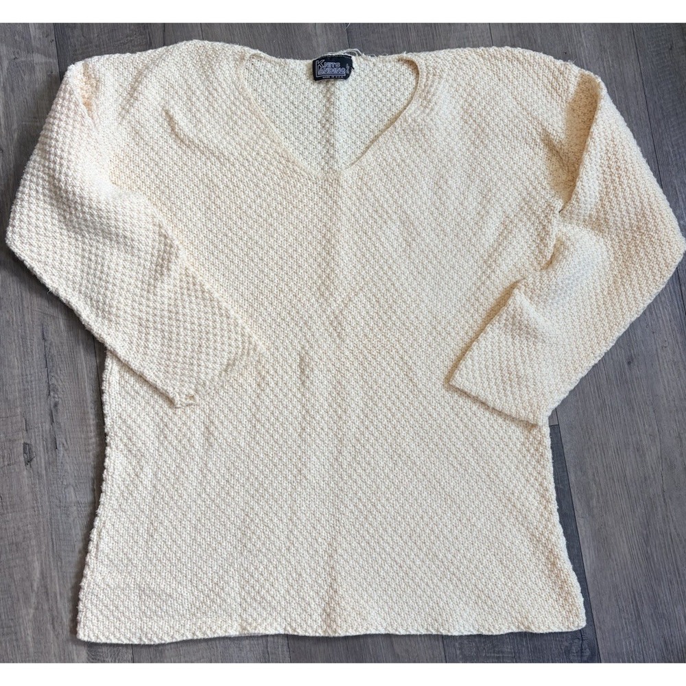 Vintage Knits Landing Sweater L Pastel Yellow Knit Top Made in USA Retro Chic